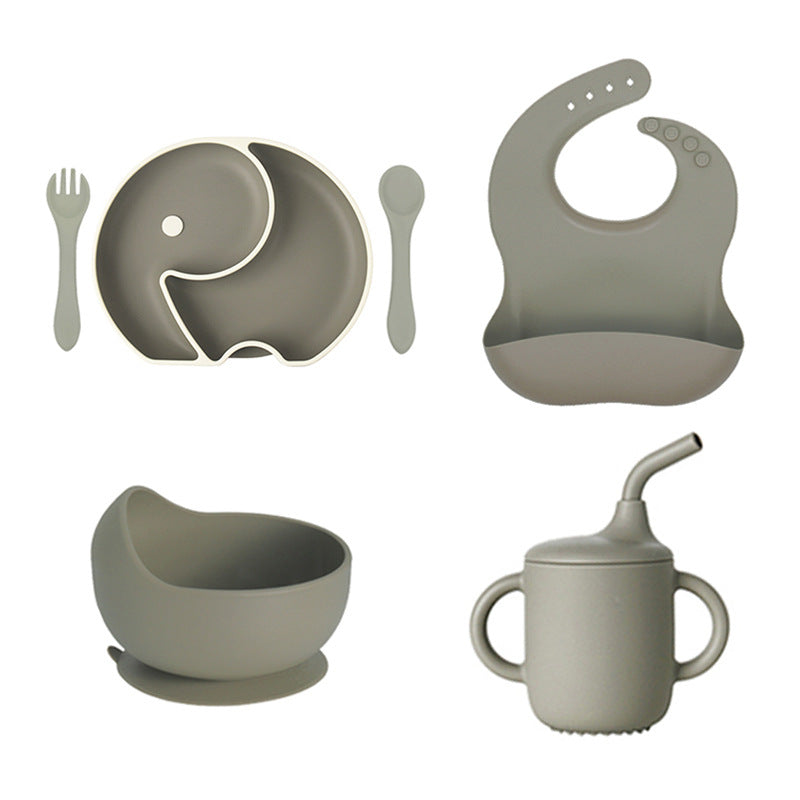 Cross-border baby silicone grid plate two-color plate with lid children's gift silicon feeding tableware set