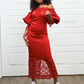 women's new one-line collar lacepatchwork banquet evening dress lantern sleeve ol bridesmaid dress exportdress