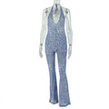 European and american style ins cross-border leopard print fashion women's clothing printing slightly see-through niche jumpsuit halterneck u-neck hip-covering jumpsuit