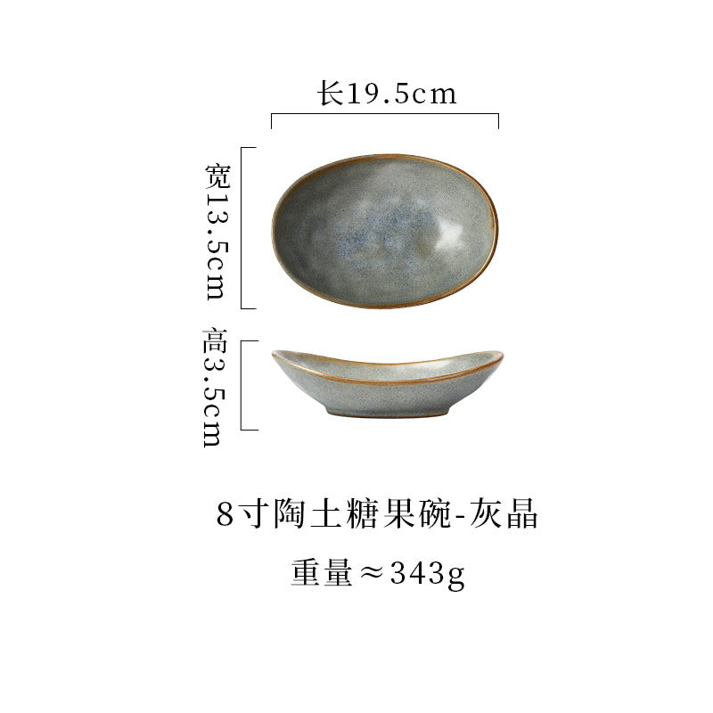 japanese ceramic plate, high-end candy bowl, fruit salad bowl, fish plate, stoneware tableware, oval plate, household dish plate