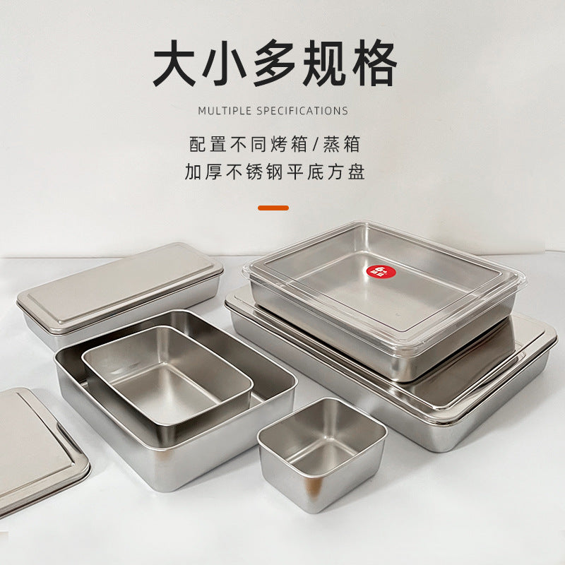 Sushi display plate sushi box 304 stainless steel tiramisu tray rectangular with lid fresh-keeping box for stalls