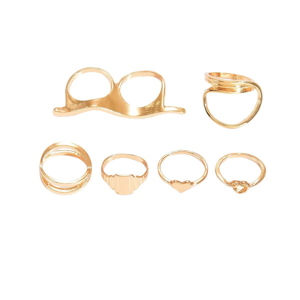 European and american cross-border jewelry: irregular geometric line ring set, minimalist heart double finger 6-piece ring wholesale