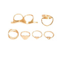 European and american cross-border jewelry: irregular geometric line ring set, minimalist heart double finger 6-piece ring wholesale
