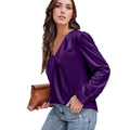 hot-selling women's satin ruched long sleeve top - v-neck casual loose satin commute blouse