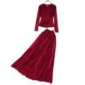 French chic polka dot two-piece set: women's autumn long sleeve high-waisted slimming mesh top and midi skirt elegant outfit