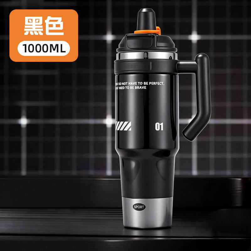 316 stainless steel ice cup handle portable straw double drink thermos cup outdoor sports water kettle wholesale