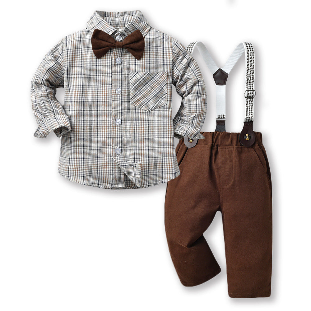 Source manufacturer boys spring & fallsuit baby k-style handsome kidsplaidlong sleevesshirtnew arrivalpersonalized children's clothing