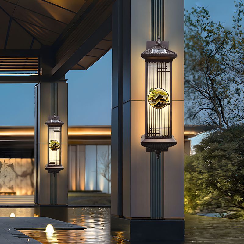 【upgraded & thickened】solar wall light outdoor waterproof villa outdoor porch pillar lamp chinese style balcony hanging light