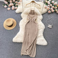 Niche style design classyeleganthalter sleeveless cut outknittingdress women's silm slit vacation dress