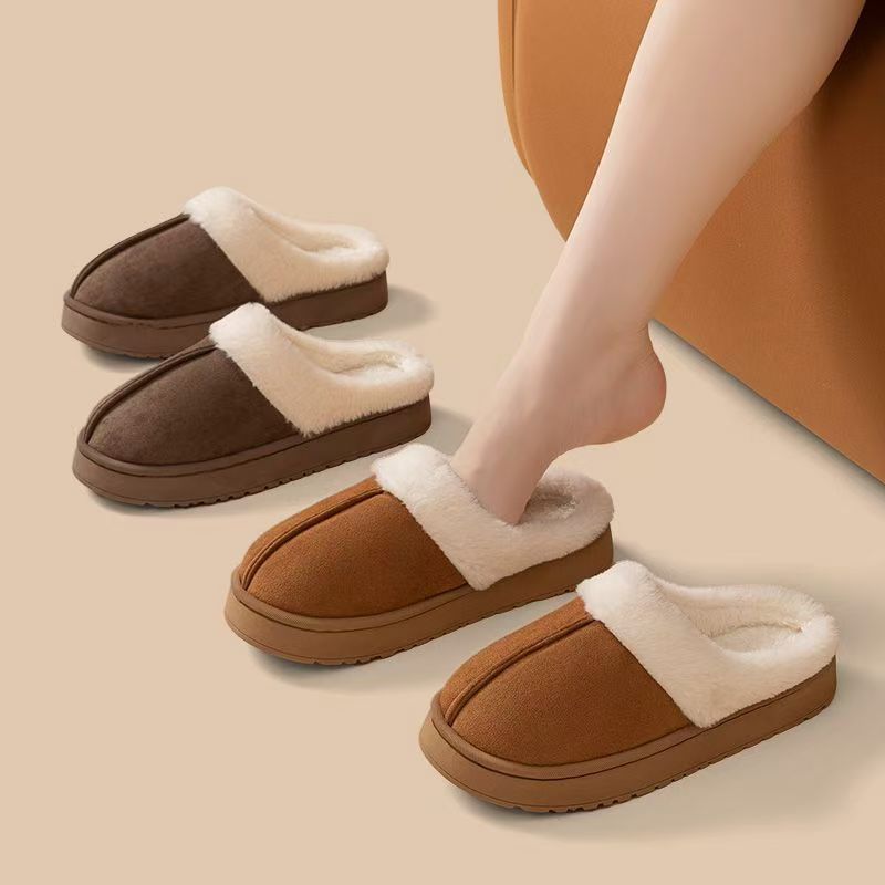 2024 new thick-soled fuzzy cotton slippers women's winter warm slippers snow boots closed-toe cotton shoes wholesale