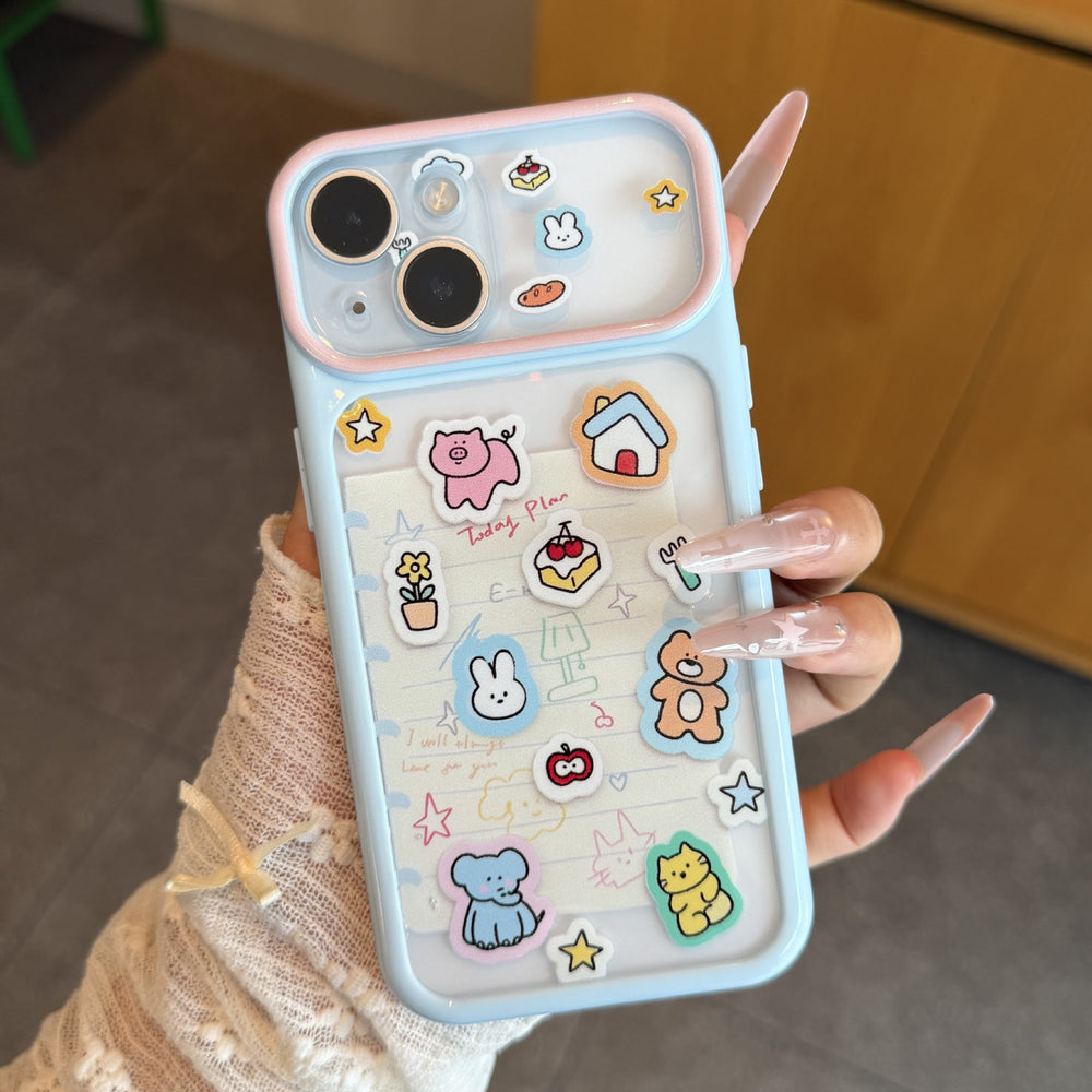 Fresh double-frame large window childlike hand account note small animal suitable for iphone18/17pro mobile phone case