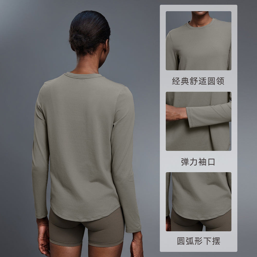 Autumn crew neck yoga top - loose fit, slimming, fitness top, casual & versatile, long sleeve women's activewear - d25148