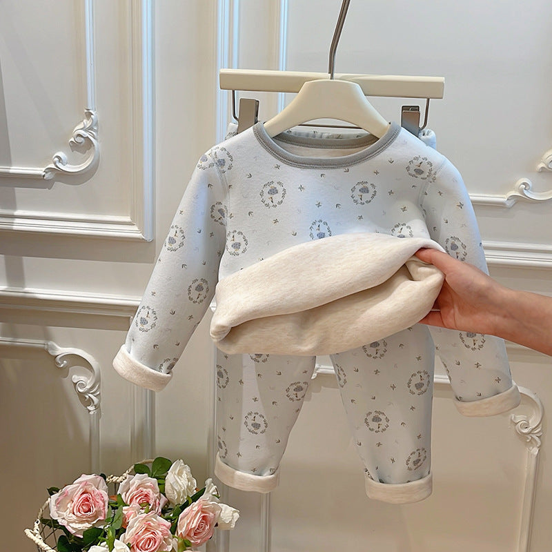 Pre-order: kids' fleece-lined thermal underwear set (ages 6-12) - girls' & boys' styles, trendy home wear, children's clothing