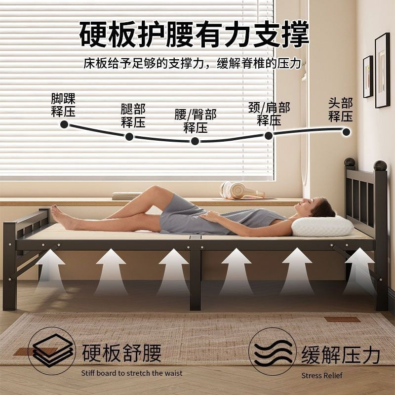 Solid wood folding bed single bed home hard board bed simple patchwork bed iron steel wood bed adult bed