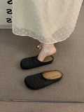 Breathable frenchniche style hand-woven cut out toe-cap half-slippers for women summeroutwear roman style thick sole mule shoes