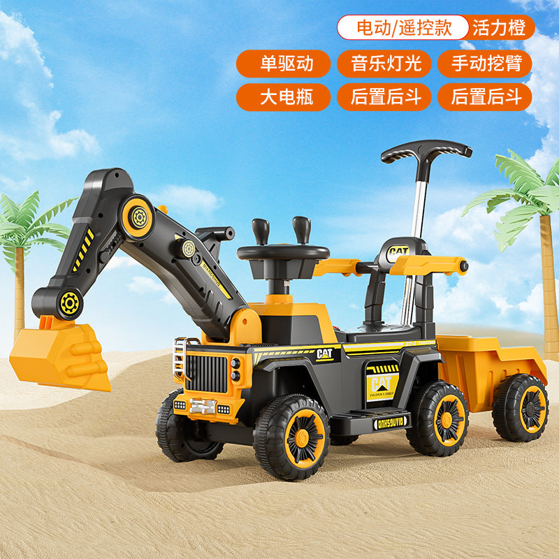 New children's excavator electric seated four-wheeled car large toy excavator baby remote control excavator