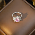 Tz-8040 silver pink zirconium flower ring