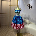 European and american cross-border women's fashion  winter new sleeveless bandeau halter neck printed ruched unique dress