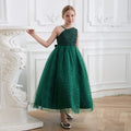 European and american export custom girls' dresses - one-shoulder, off-the-shoulder formal gowns - high-end sequin runway host/performance costumes for children