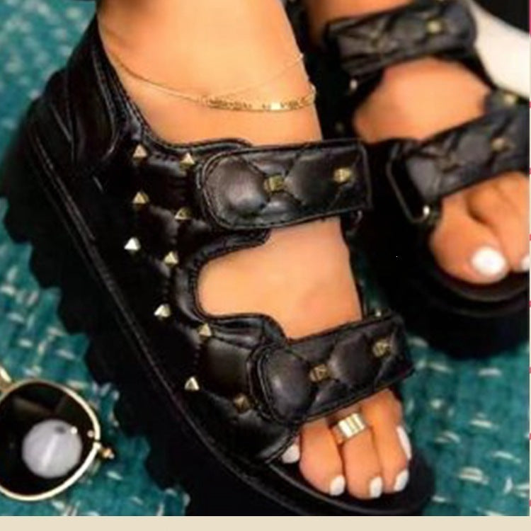 Women's new arrival rivet & plaid platform sandals - european style, plus size, one-strap hook & loop closure, roman sandals