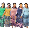 African women's plus size printed color block dress  chic commute two-piece set skirt pleated skirt set