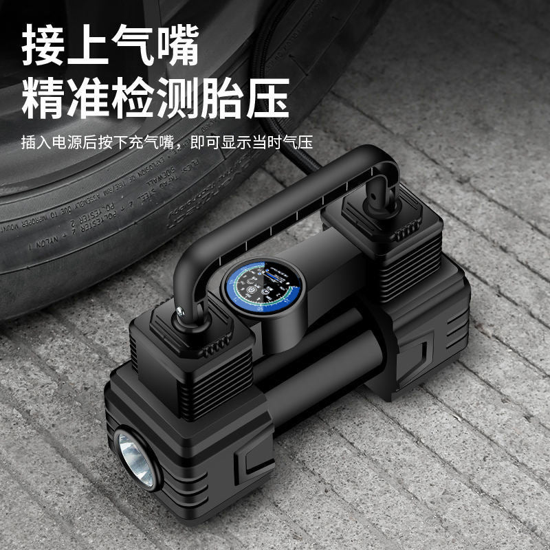 Dual-cylinder 12v car tire inflator pump with light - portable and illuminated for cars