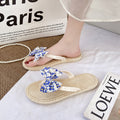 Soft bottom flip-flops for women, summer small floral bows flip-flops, non-slip flats indoor home sandals for women