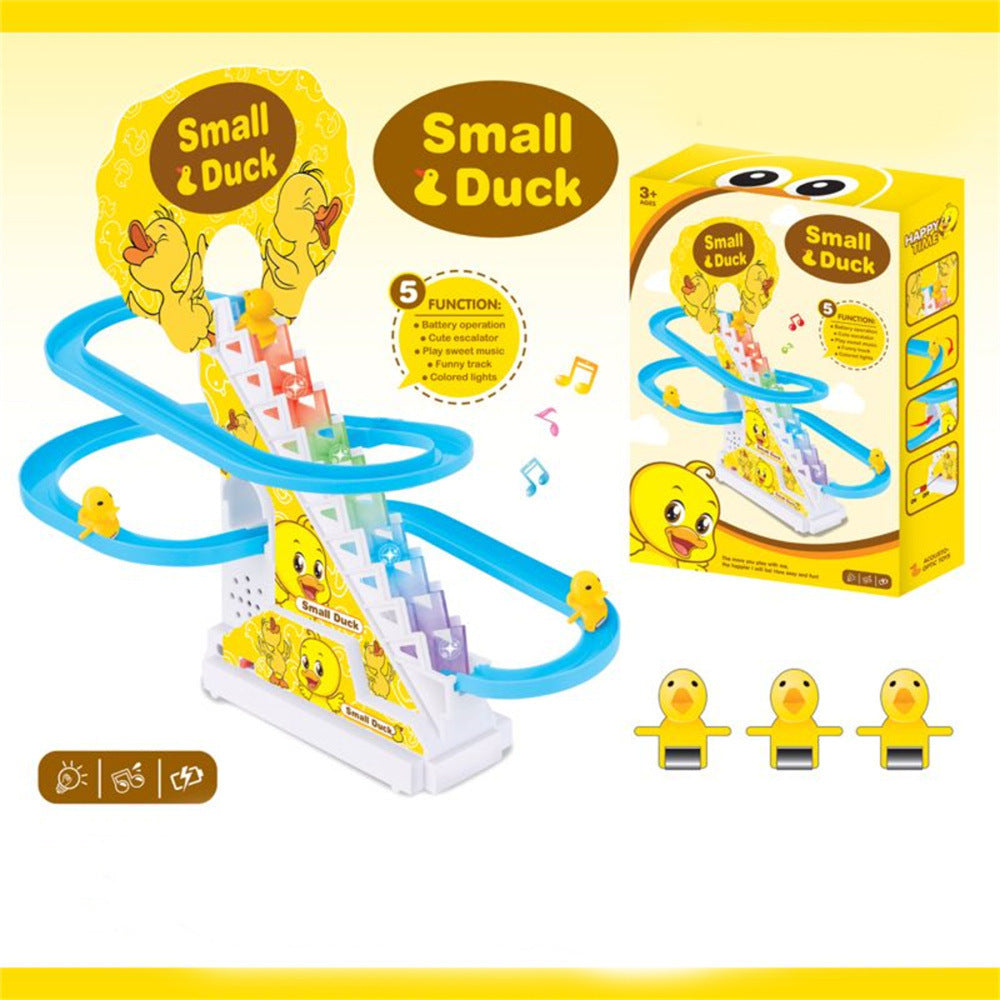 hot-selling children's electric duck climbing stairs internet celebrity rail car educational toys with multiple songs for wholesale