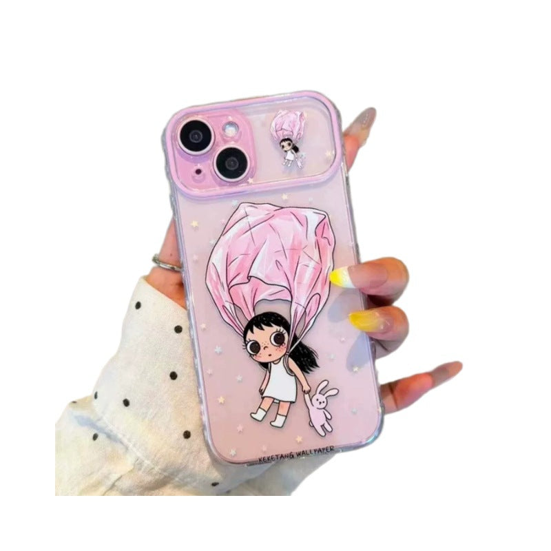 Suitable for apple 17promax mobile phone case transparent cartoon xiaoyu bunny floral iphone18 anti-fall protective case