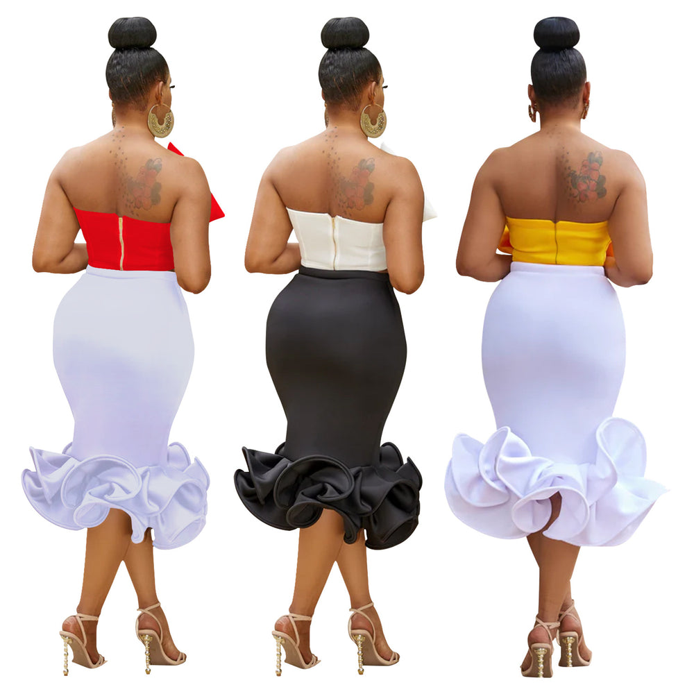 C6397 cross-border   fashion women's sleeveless bandeau bowknot bodycon skirt two-piece set