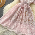 French chic pink cutout lace dress - women's summer high-style workwear, slimming a-line dress