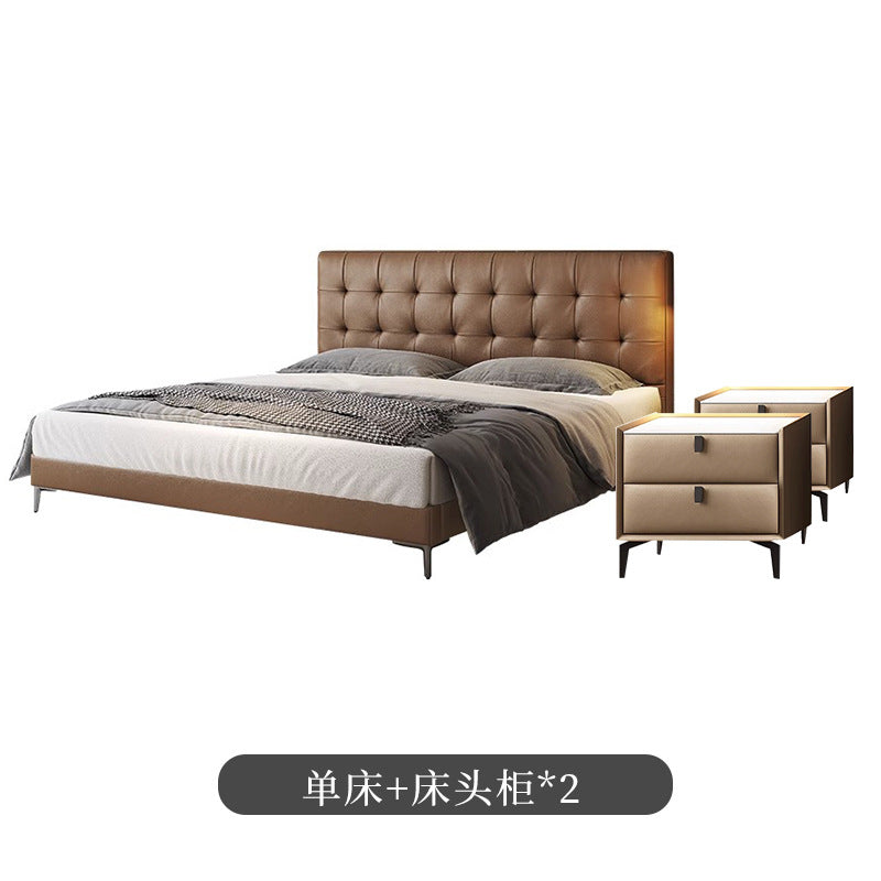 Chocolate leather bed - modern minimalist luxury wedding bed 1.8m - high-end bedroom double upholstered bed