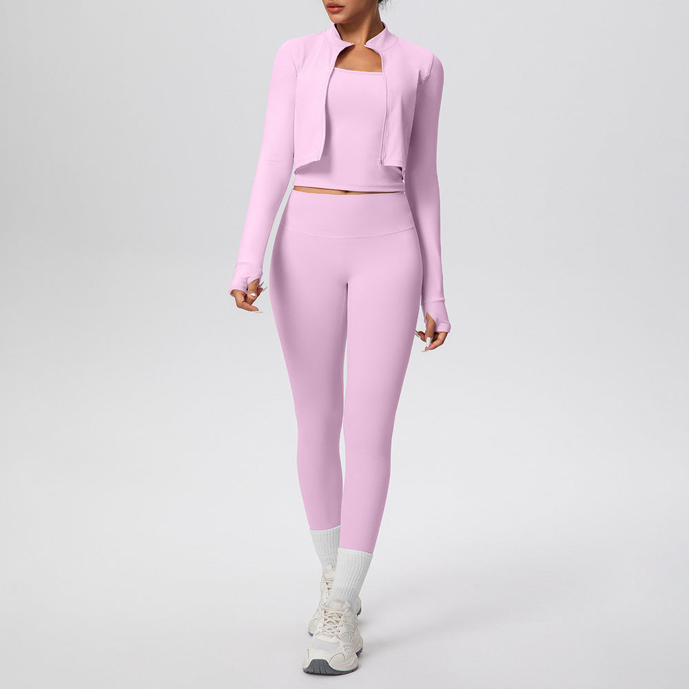pure color brushed tight tank top nine-point long three-piece sports running fitness yoga suit