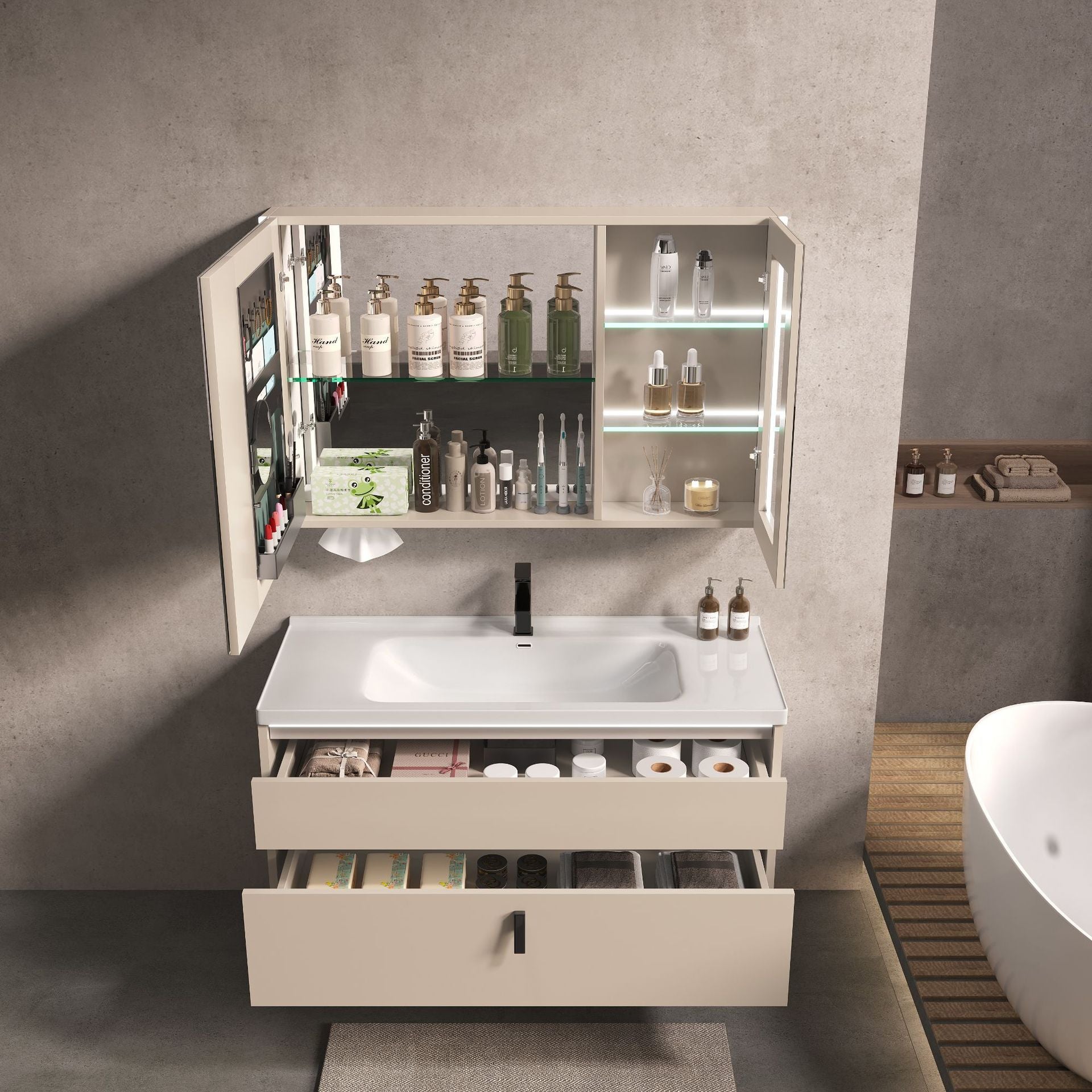 陶瓷一体盆浴室柜卫生间洗漱台厕所洗手洗脸盆智能收纳卫浴组合柜