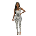 European and american style foreign trade black and white polka dot women's slim-fit printed sporty jumpsuit - figure-flattering wrap-bust trendy bodysuit