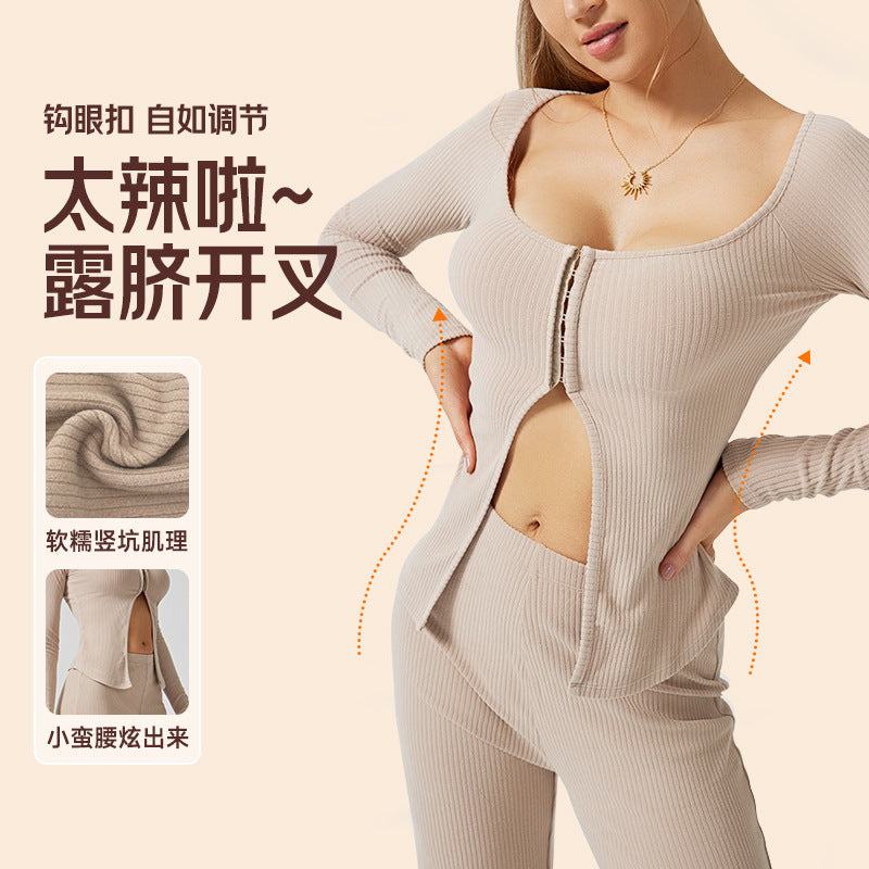 Best selling crop top yoga clothes long sleevessexycut out tight stretch topsfall and winter women's slimming look fitness clothes outwear