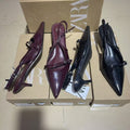 Zar 2024 summer new patent leather stiletto peep-toe sandals - vintage style single strap pointed toe open back ankle strap mules