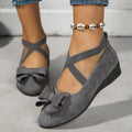 Export new arrival  spring autum elastic band bows beanie shoes suede wedge heel cross large size flats women