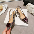 Yx stiletto heel french chic peep-toe sandals - women's 2026 autumn new collection - elegant pointed-toe slingbacks in tweed
