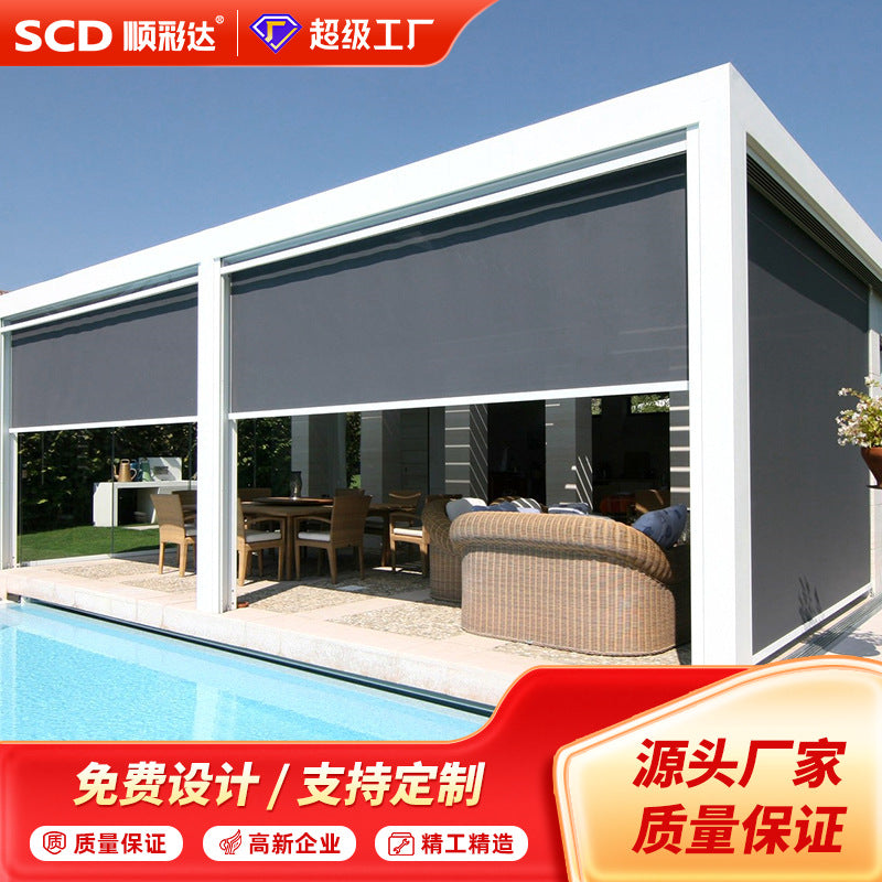 Factory-customized smart aluminum alloy windproof roller shutter - electric windscreen, sunshade, heat insulation, and adjustable outdoor patio balcony cover