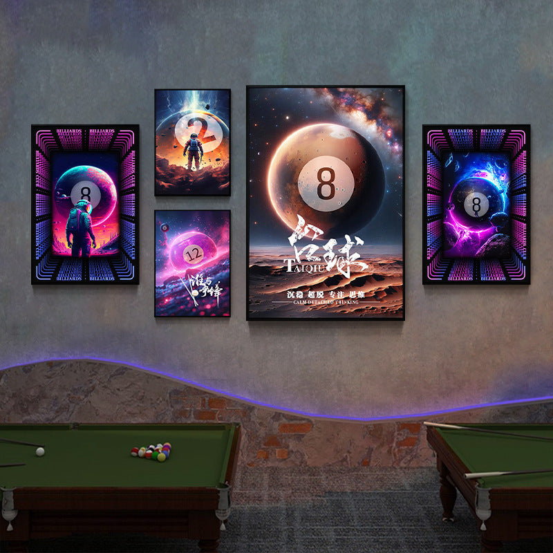 Trend billiard room luminous decorative painting imitation abyss mirror cyberpunk astronaut hanging painting billiard hall luminous lamp painting