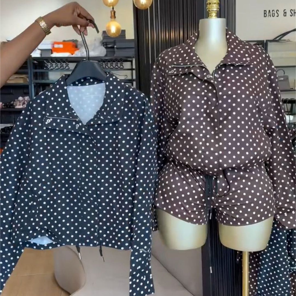 European and american cross-border women's clothing:  summer new collection - chic and sweet polka dot drawstring top and high-waisted shorts set