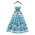 Vacation style printingtube top suspender dress women's summer blue printing sleeveless silm a-line skirt large hem long skirt