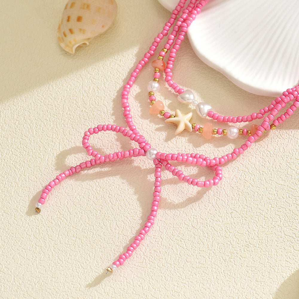 Dopamine necklace wholesale fashion cross-border new jewelry bows colorful summer easiest for match beaded sweater chain women