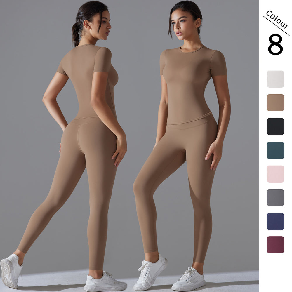 New solid color double-sided brushed fleece high-stretch breathable yoga set - women's running, fitness, and workout yoga outfit