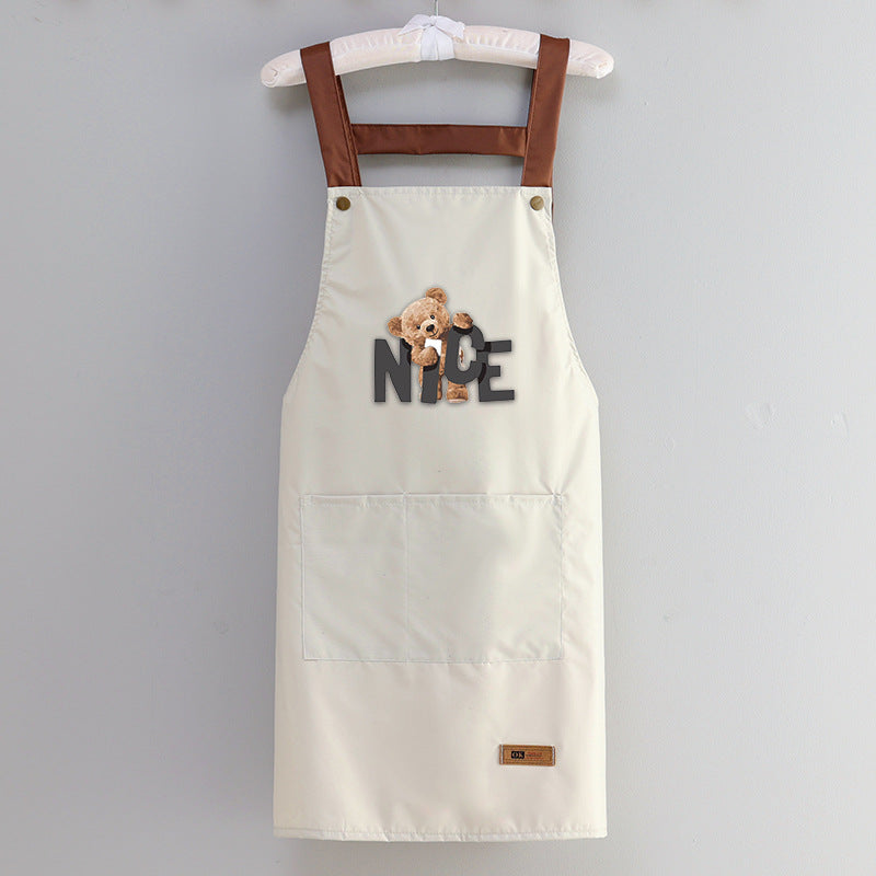 Apron waterproof oil-proof men's and women's kitchen cooking apron solid color casual strap big pocket restaurant work clothes plus
