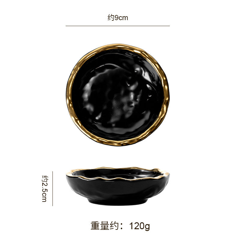 Luxury retro-style irregular ceramic dinnerware set with embossed gold trim – perfect for home, restaurant, and hotel table settings