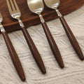 Walnut stainless steel dessert fork coffee spoon set - premium cutlery for home use - cake, fruit, and dessert forks with wooden handles