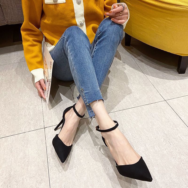 Stiletto heel french lace-up high heels women's 2025 summer pure & seductive closed-toe sandals fashion ankle strap sandals