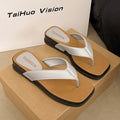 Thick sole square toe flip flops women 2025 summer new arrivalfashionoutwear beach beach retro flip flops